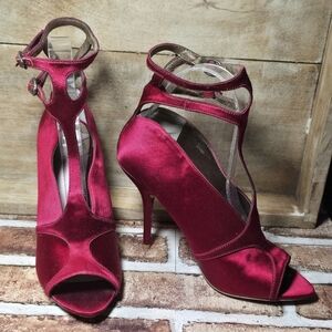 Elegant Red Satin Women's Heels